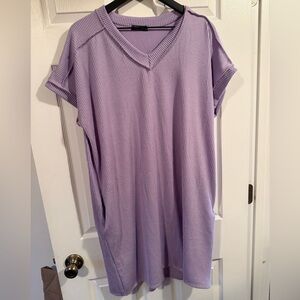 Heimish Lavender V-Neck Ribbed Knit Women’s Top